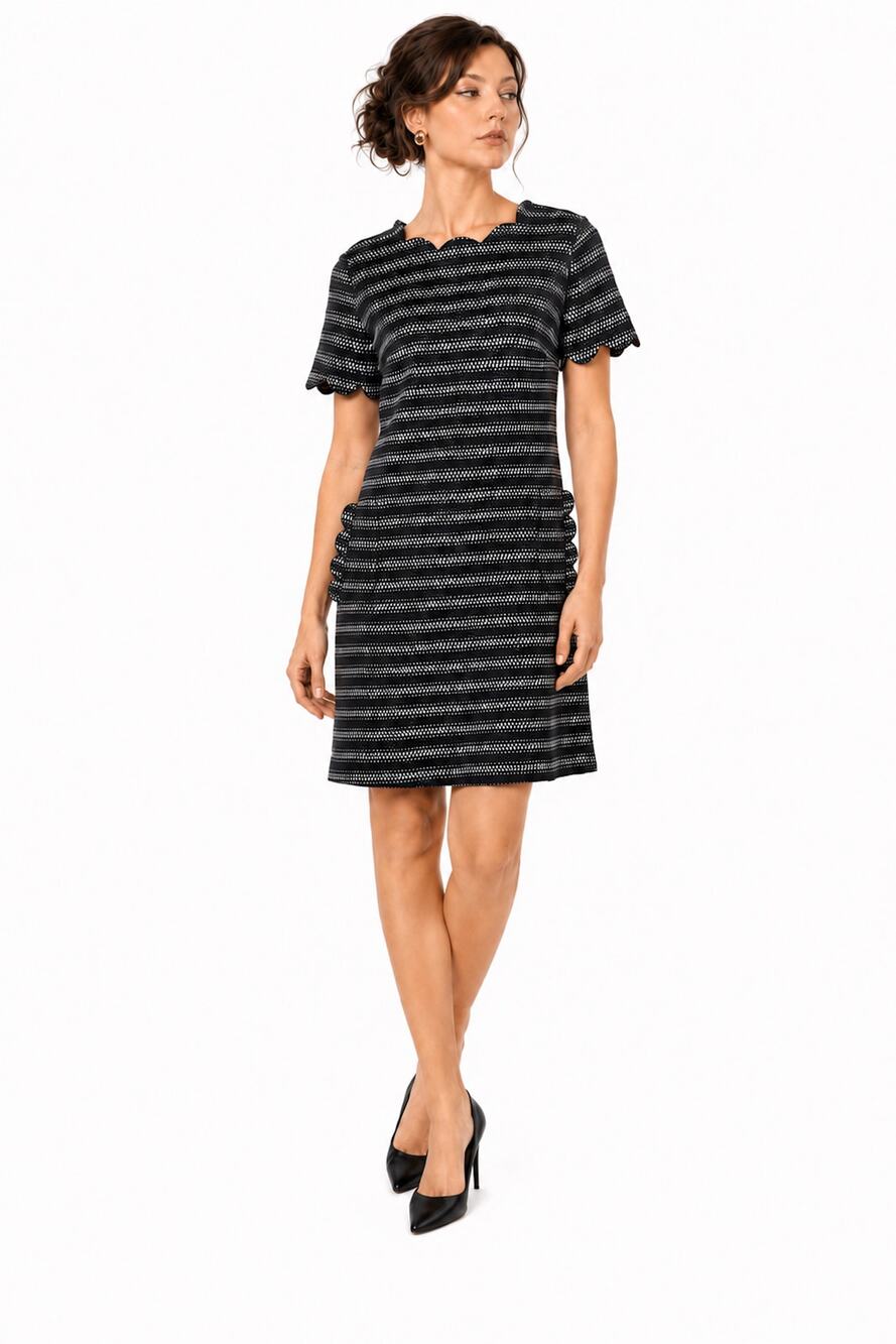 Vintage 60s Neiman Marcus Trophy Room Mod Dress Black White Knit Shift S